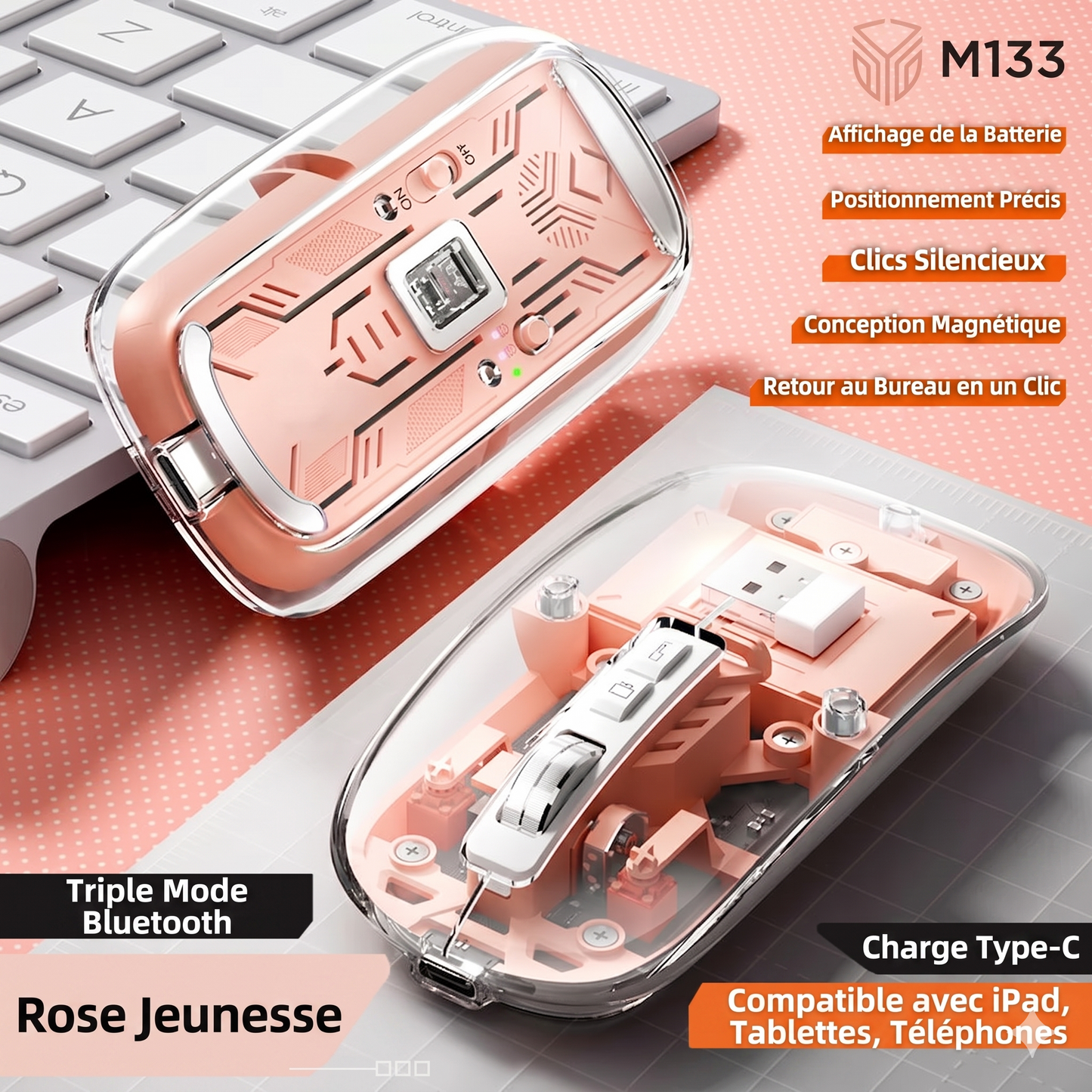 ClickMaster Pro™ – La souris mécanique silencieuse à trois modes de connexion