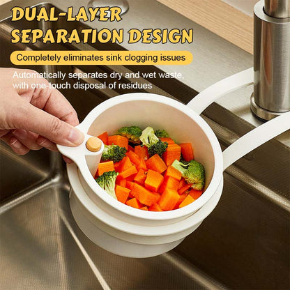 OmniDrain™ – Panier multifonction 2-en-1 : filtration et rangement intégré.