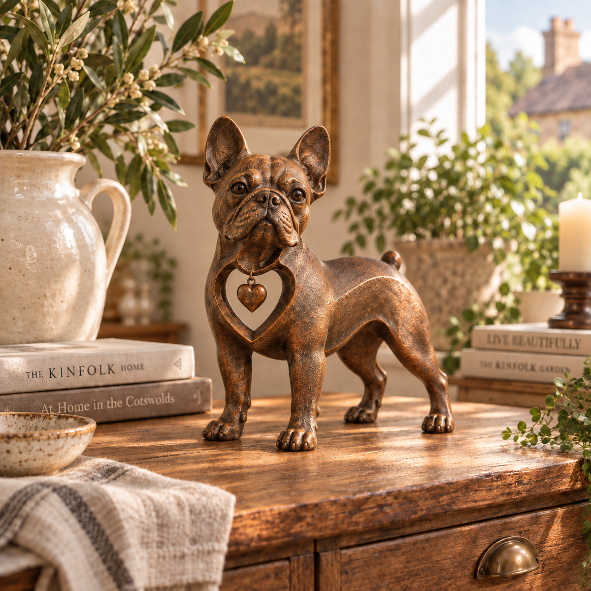 Sculpture de Bouledogue Français de style rétro classique – Un véritable coup de cœur