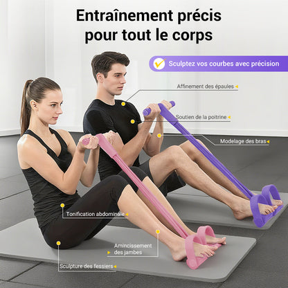 CorePull 4X – L'élastique à pédales renforcé à 4 tubes pour sculpter votre corps à domicile