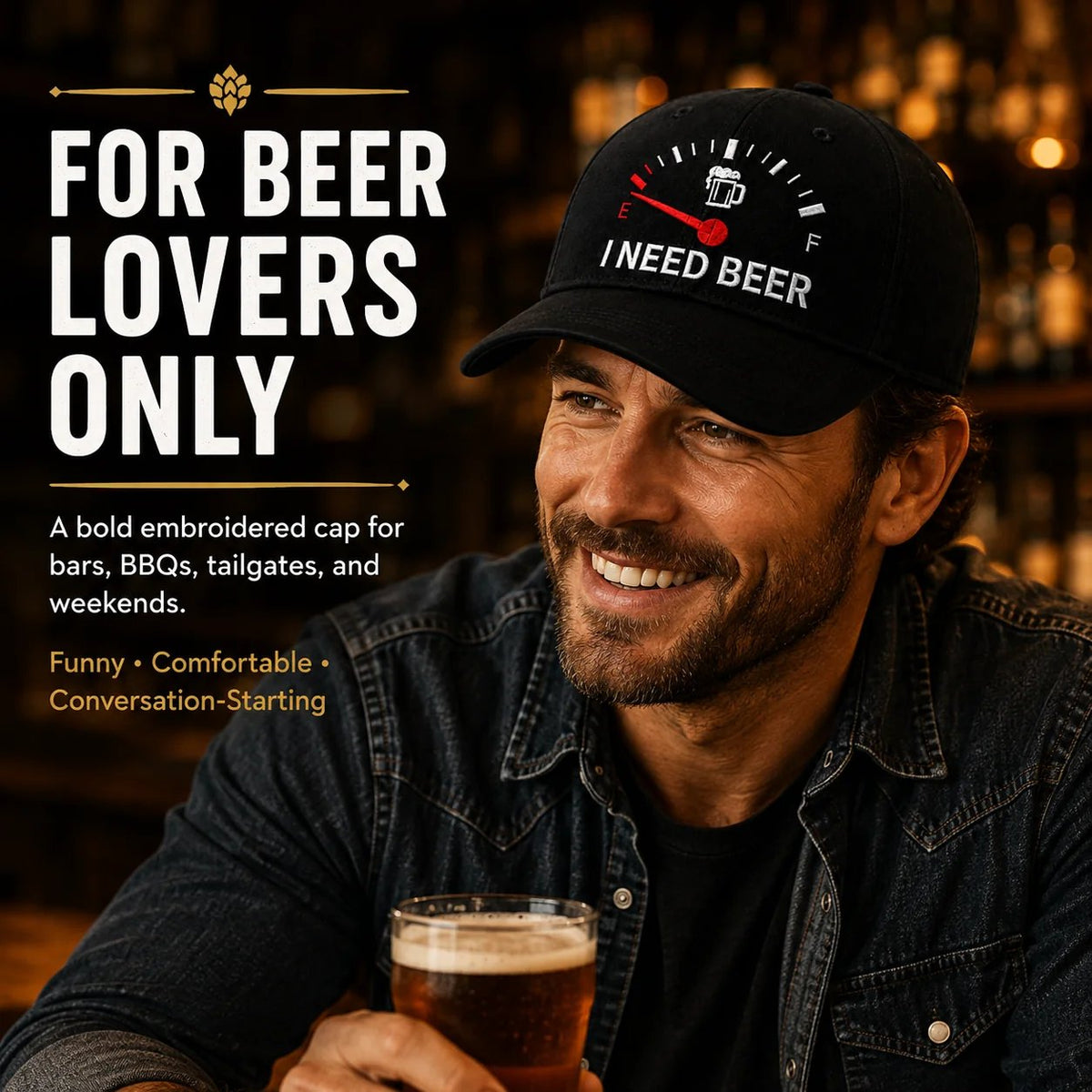 BeerGauge – Casquette Humour Broderie I Need Beer