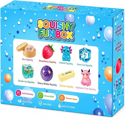 SquishyFun – La Mystery Box de 8 squishies virauxLe coffret surprise de squishies anti-stress