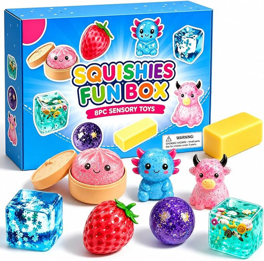 SquishyFun – La Mystery Box de 8 squishies virauxLe coffret surprise de squishies anti-stress