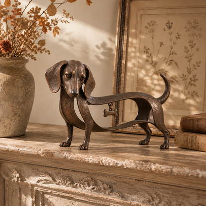 BronzeDoxie – Sculpture Teckel en Fer Bronze Vieilli avec Cœur
