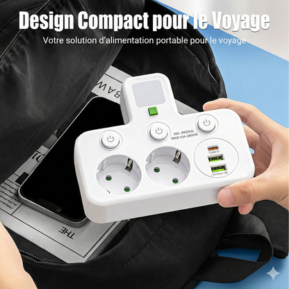 EspaceNet™ – Hub Secteur & USB 4-en-1 : Contrôle Individuel et Veilleuse Douce