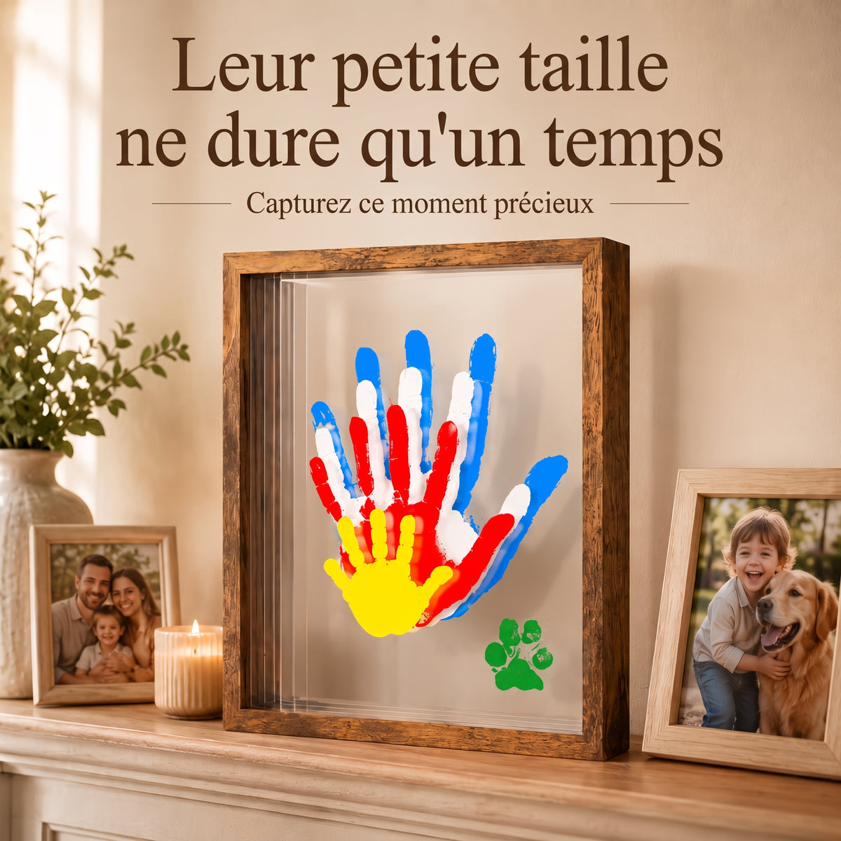 Cadre en bois pour empreintes transparentes – Kit souvenir familial DIY