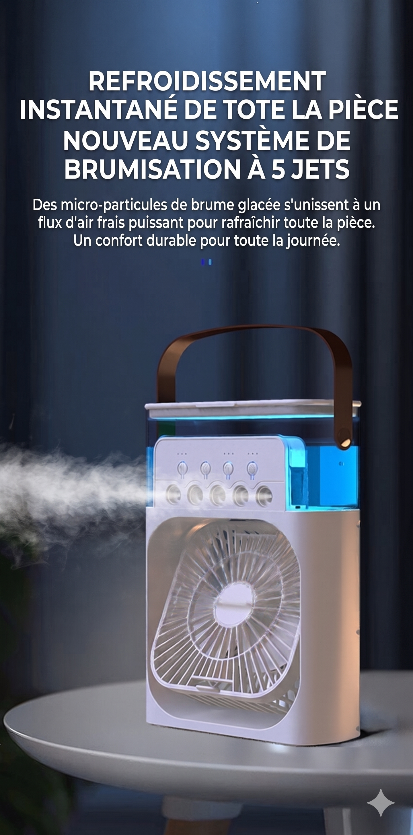 MistBreeze Pro – Le ventilateur humidificateur à brume glacée