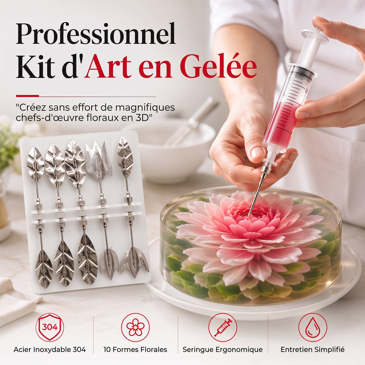 GelaBloom 3D – Embouts spéciaux pour injecter de la gélatine et créer de magnifiques motifs floraux en 3D