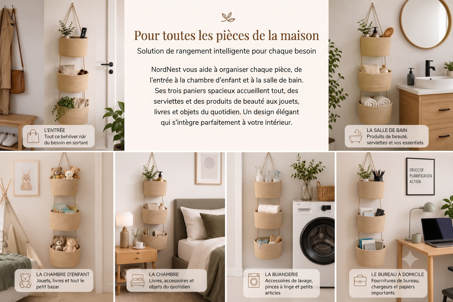 NordNest – Le panier de rangement suspendu en coton naturel