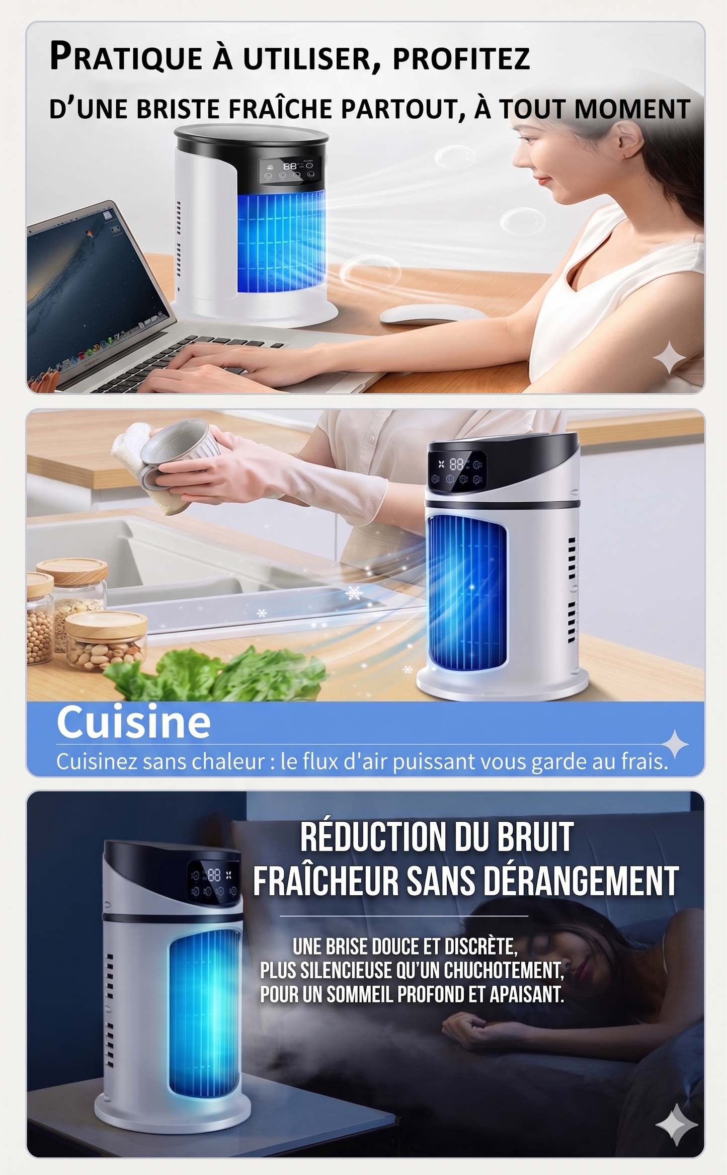BreezeCube – Le refroidisseur d'air 3-en-1 portable et silencieux