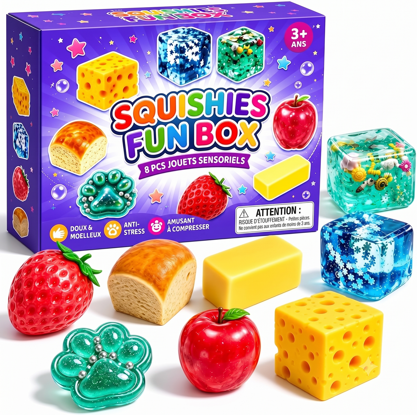 SquishyFun – La Mystery Box de 8 squishies virauxLe coffret surprise de squishies anti-stress