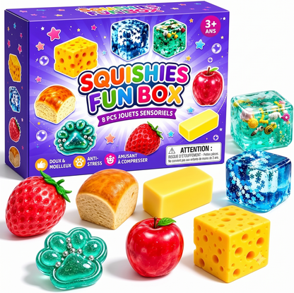 SquishyFun – La Mystery Box de 8 squishies virauxLe coffret surprise de squishies anti-stress