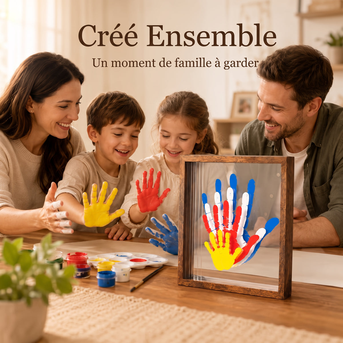 Cadre en bois pour empreintes transparentes – Kit souvenir familial DIY
