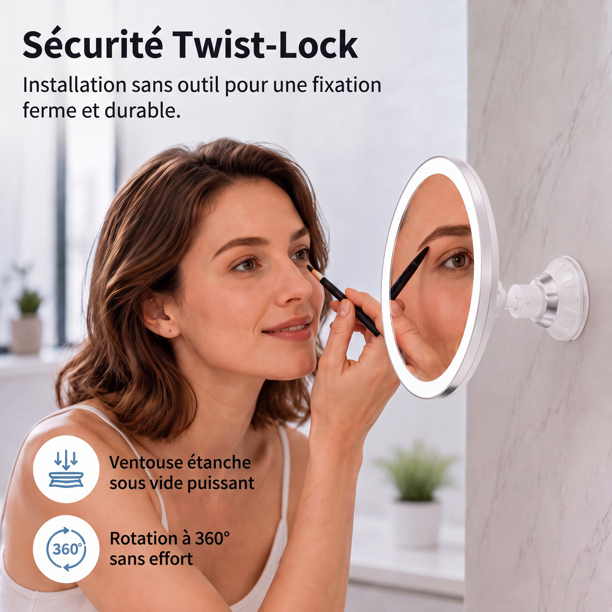 LumiZoom – Le miroir grossissant 10x LED à ventouse