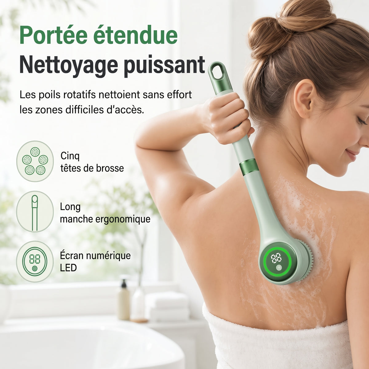 SpaBrush – La brosse de bain électrique à long manche ergonomique