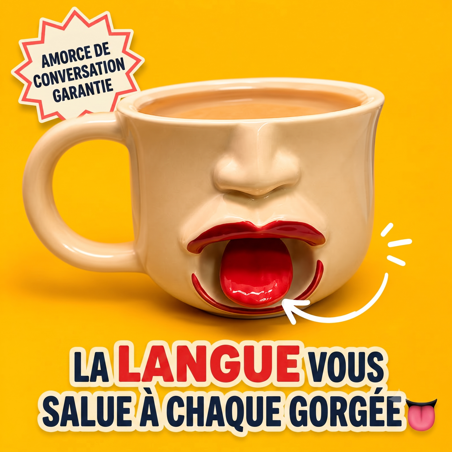 CrazyFace –  Mug en céramique humoristique avec la langue tirée