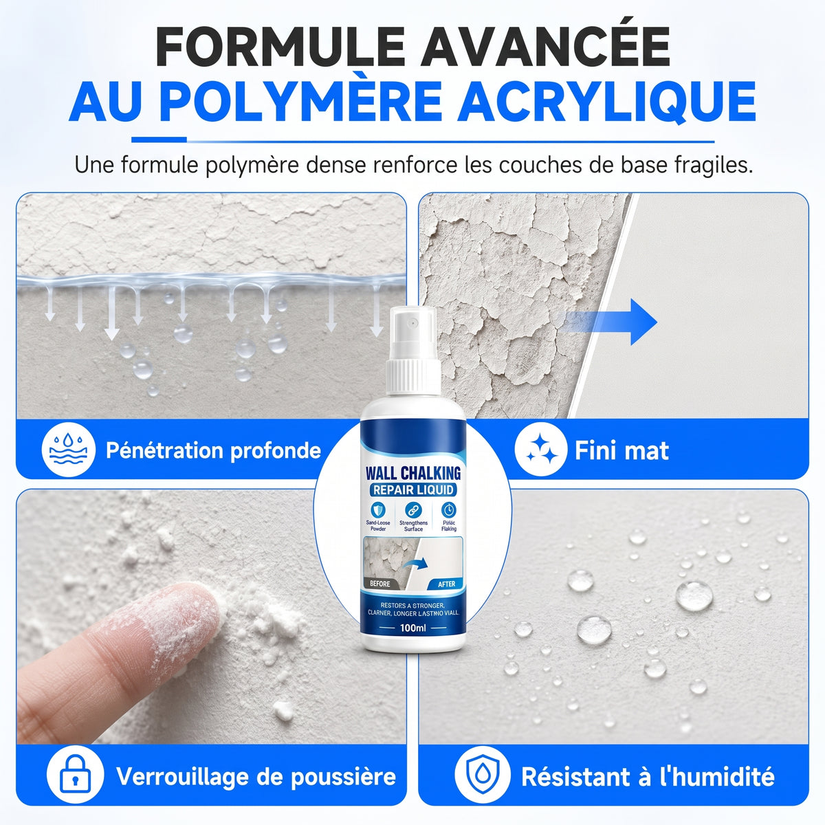 DustLock – Scelle instantanément le plâtre altéré et élimine l'effritement pour créer une base solide et durable