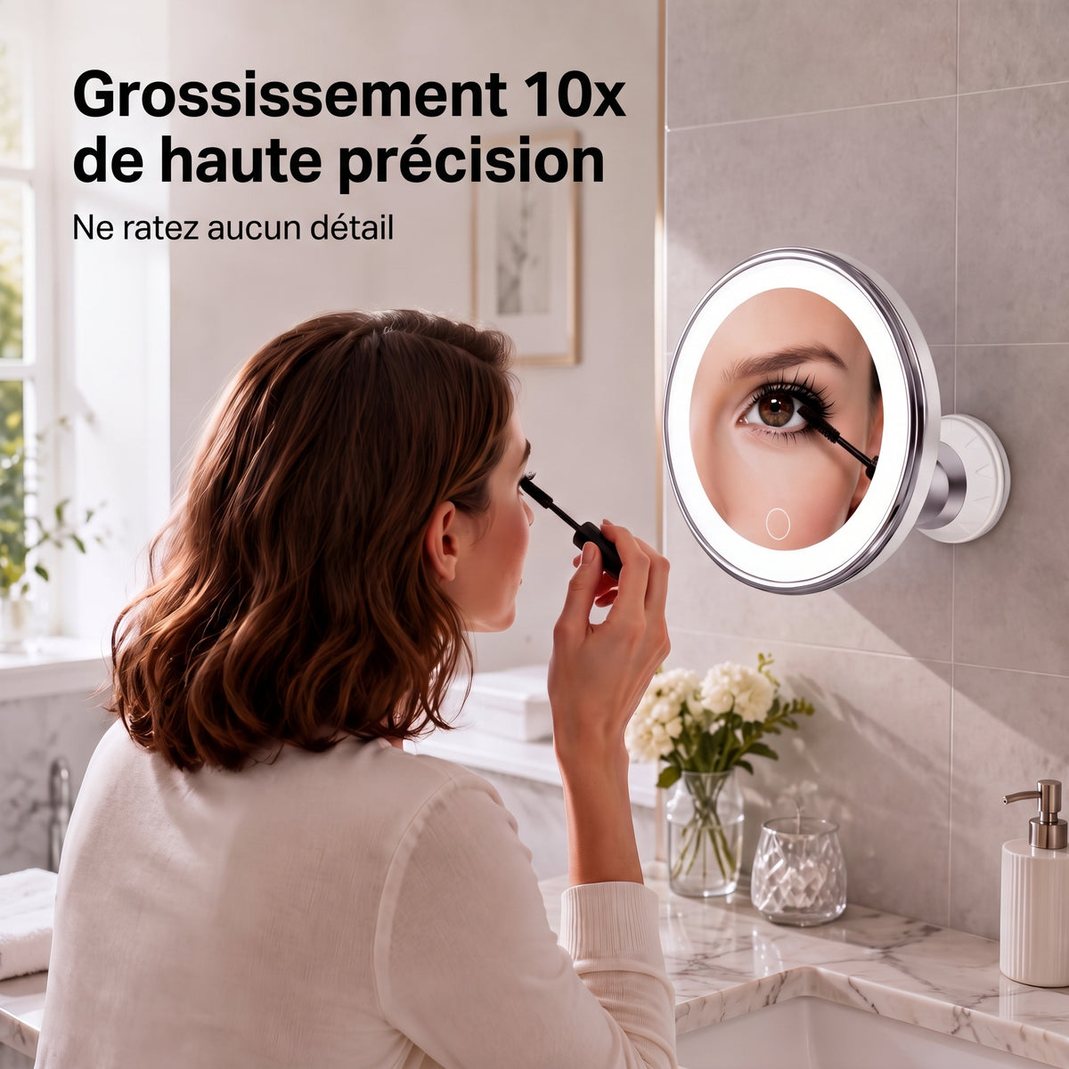 LumiZoom – Le miroir grossissant 10x LED à ventouse