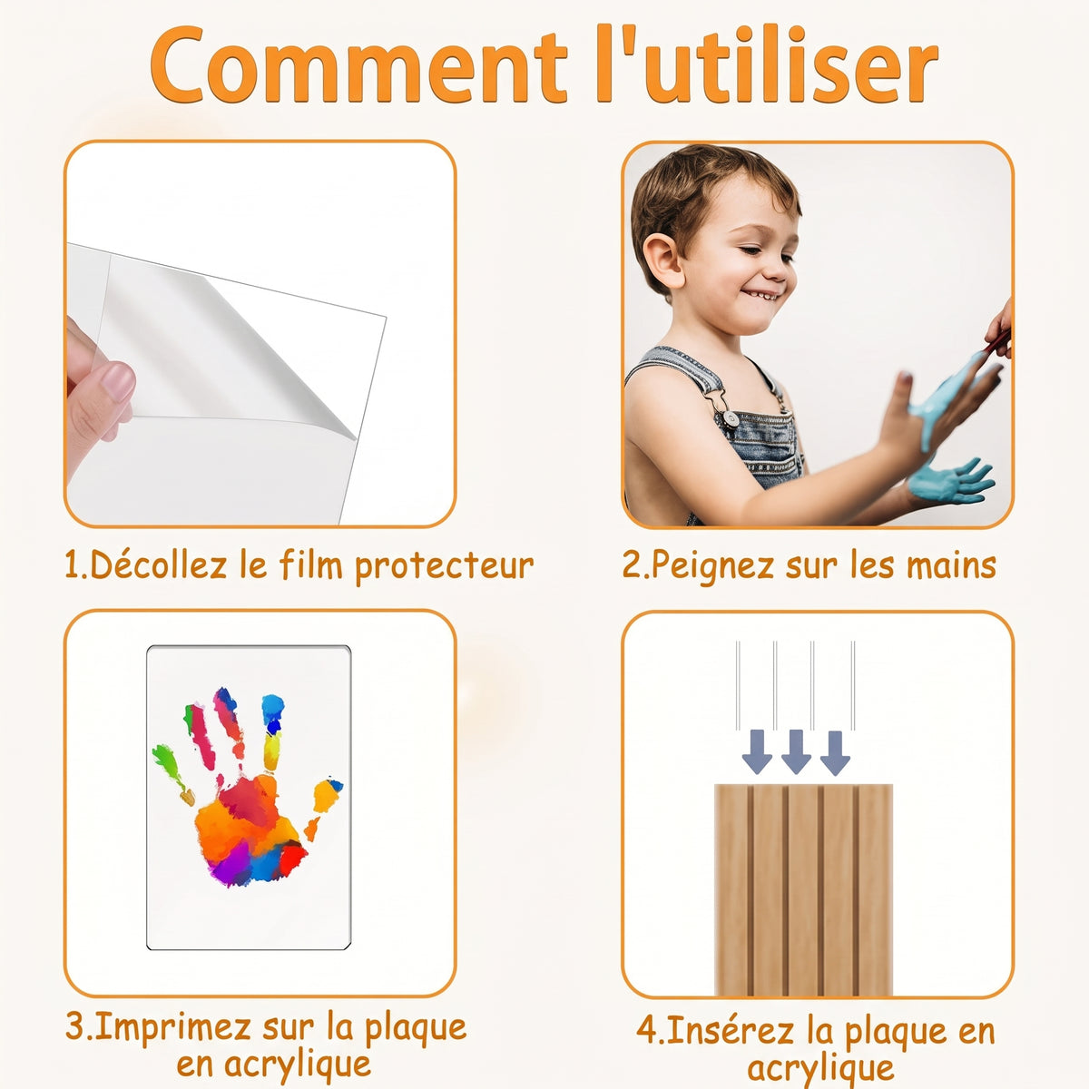 Cadre en bois pour empreintes transparentes – Kit souvenir familial DIY