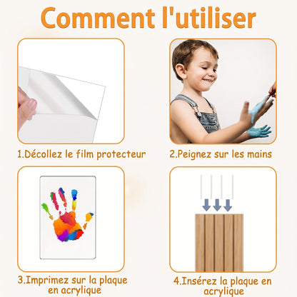 Cadre en bois pour empreintes transparentes – Kit souvenir familial DIY