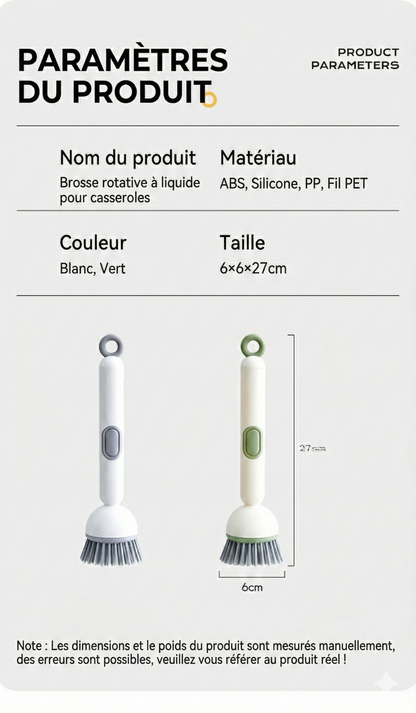 Brosse de cuisine à réservoir de liquide-Nettoyage à 360° sans angles morts  （1 acheté = 1 offert）