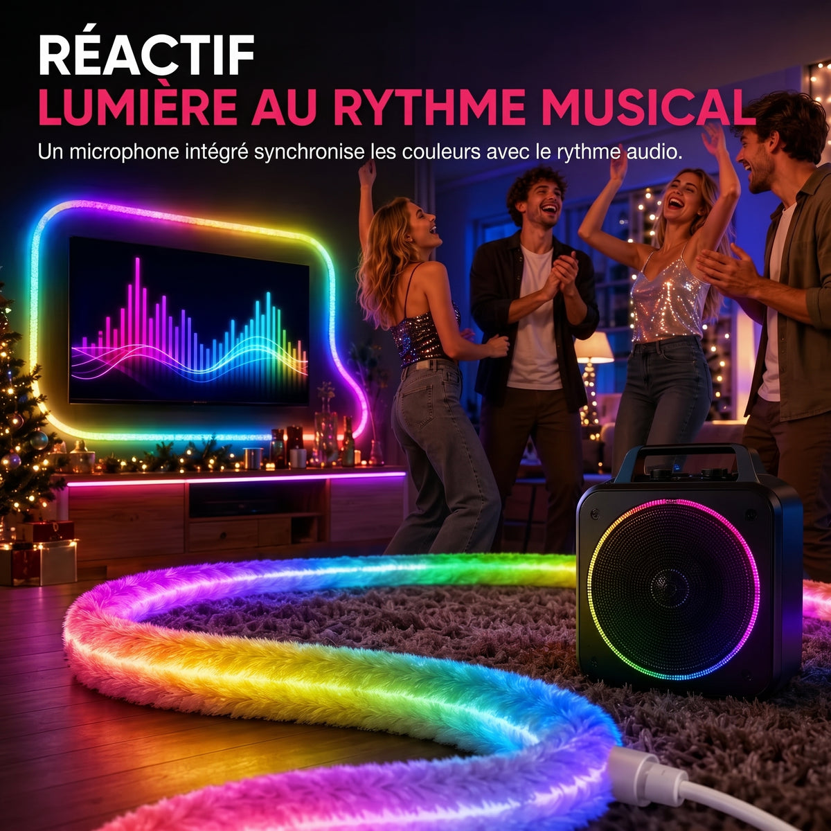 Ruban néon effet fausse fourrure – Éclairage intégral à 360°