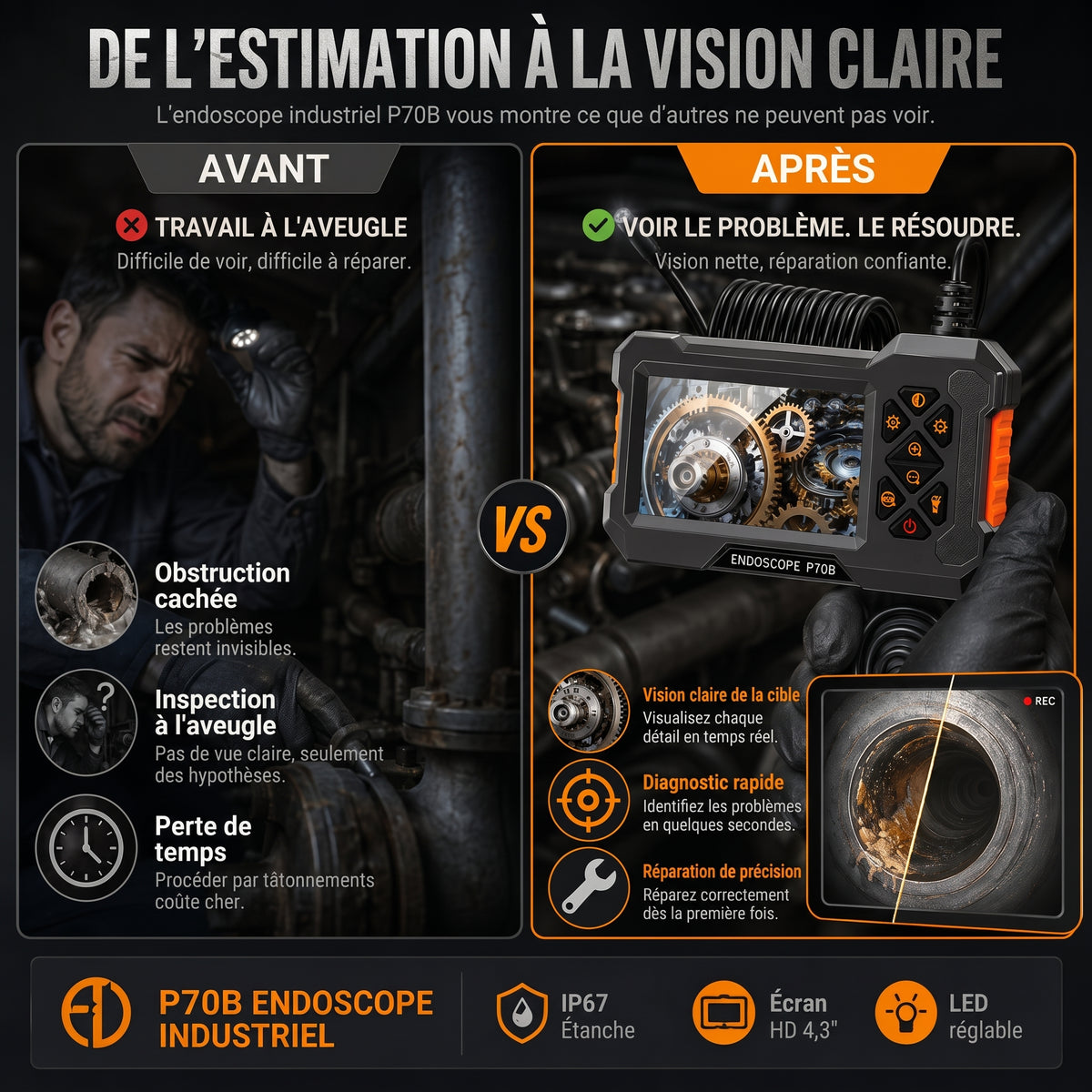 EndoView – La caméra d'inspection HD à écran 4,3"