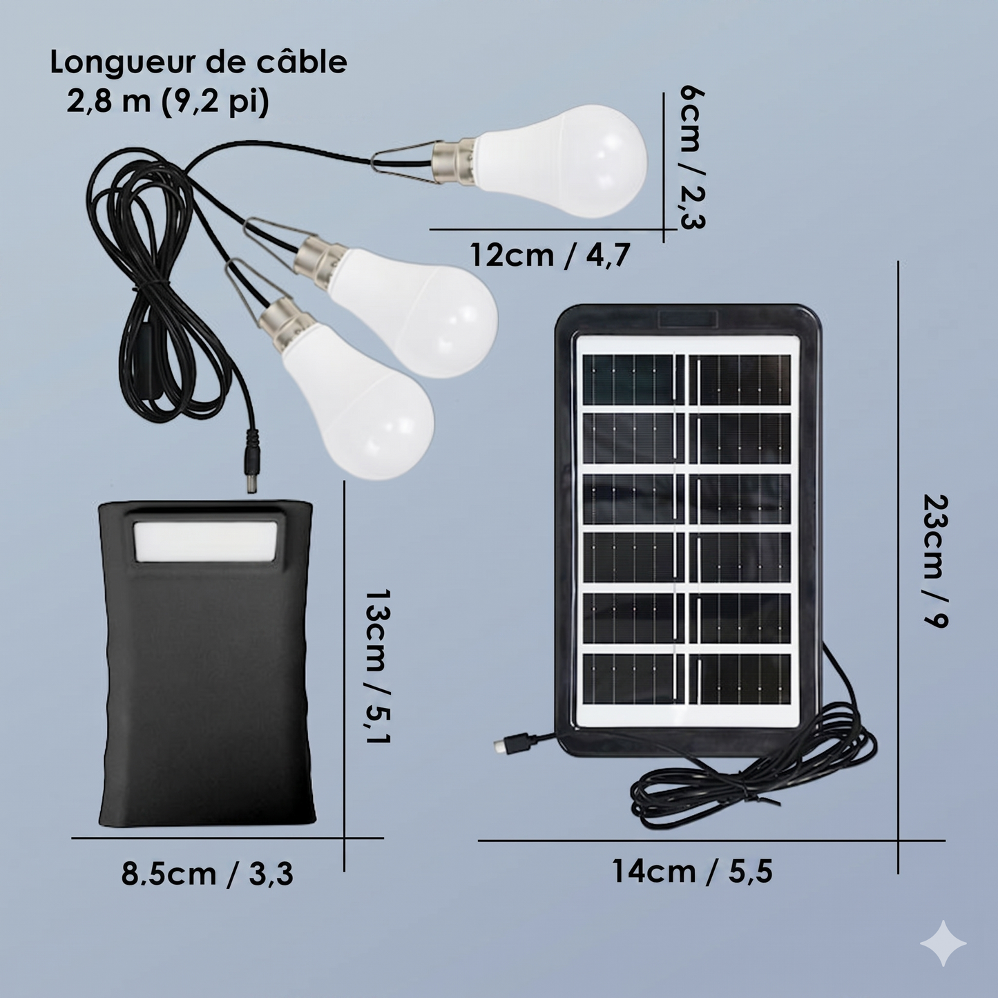 LumiCharge Pro – La station d'énergie solaire complète avec 3 ampoules LED indépendantes