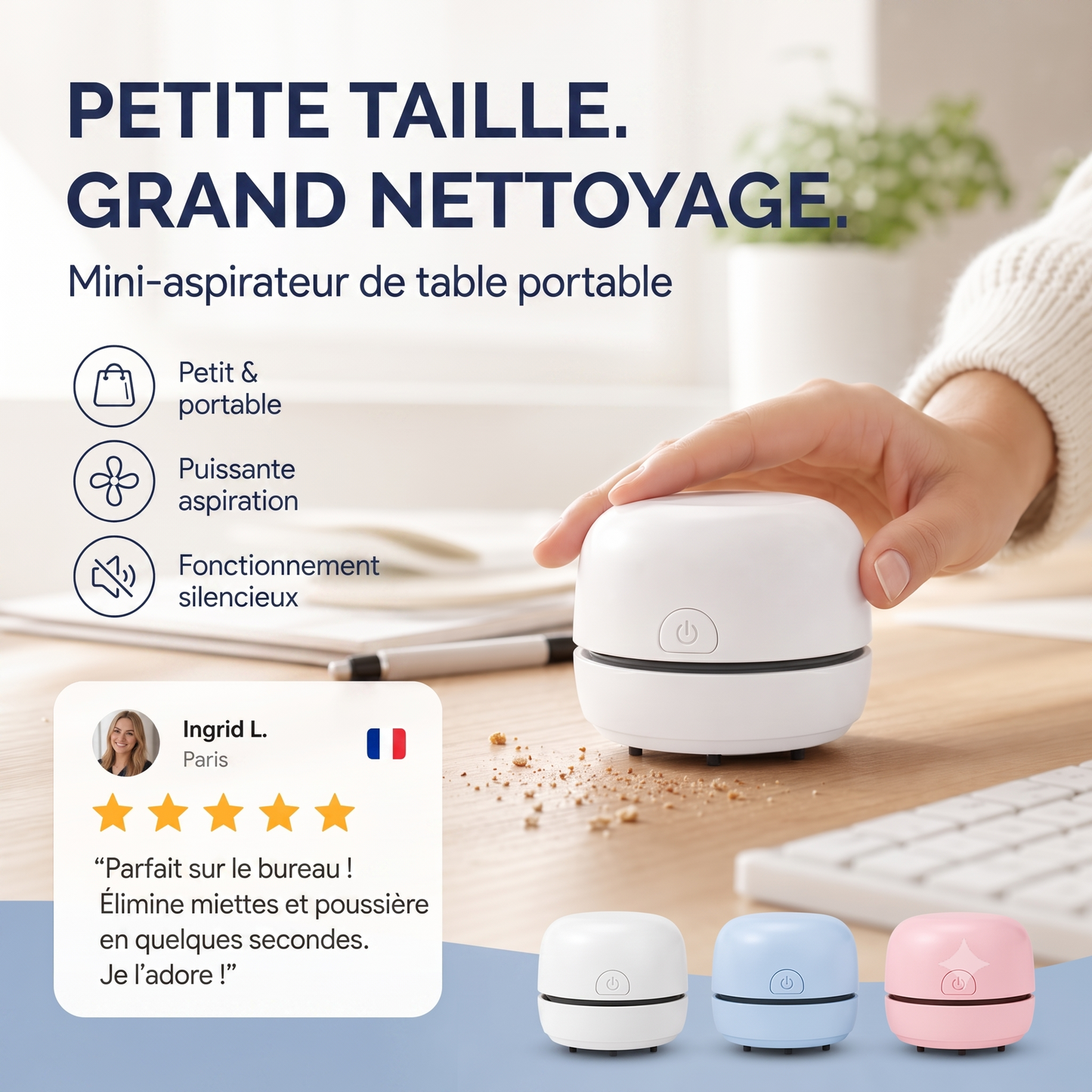 SilentPower – Aspiration puissante et silencieuse pour éliminer efficacement miettes, papier et poils