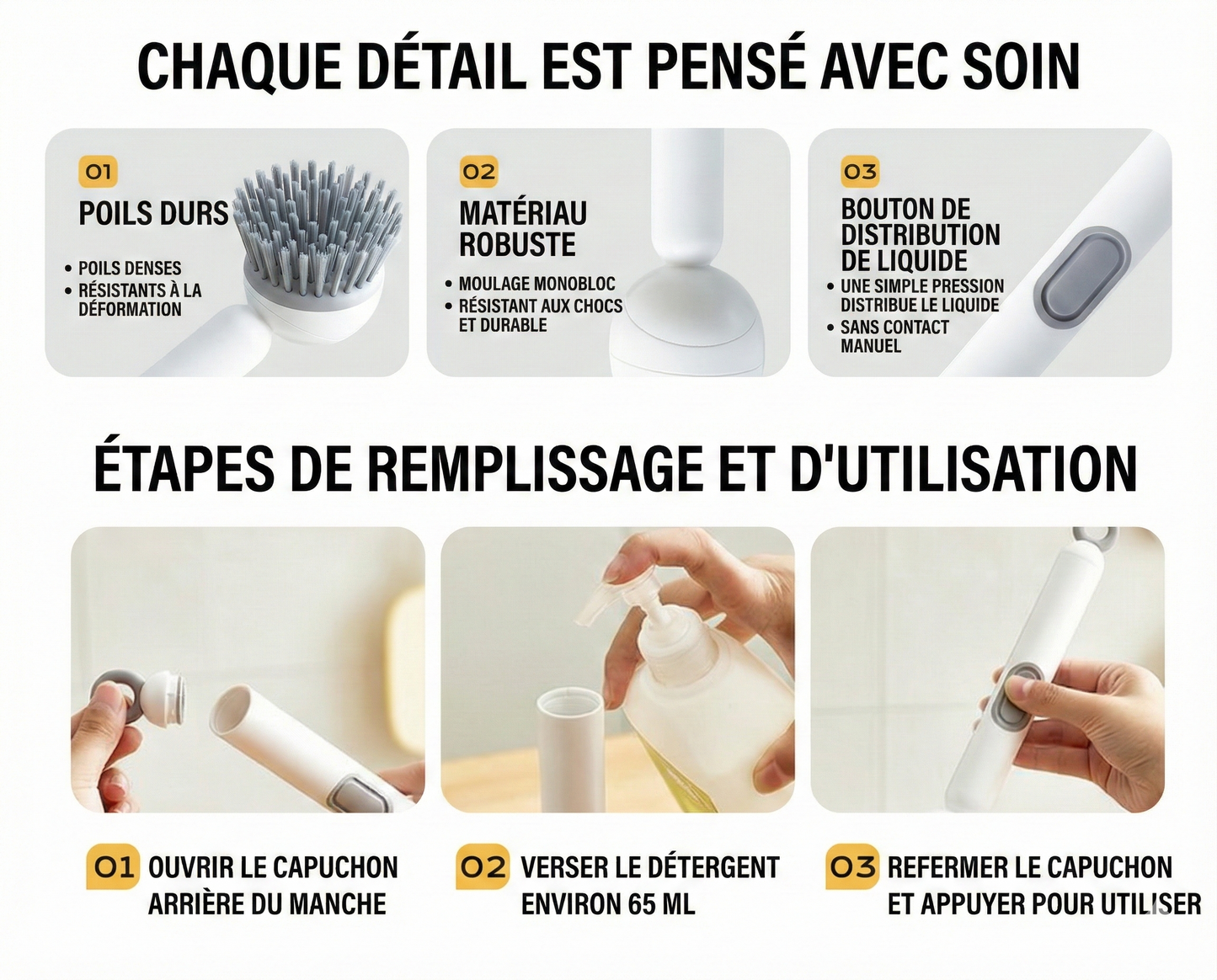 Brosse de cuisine à réservoir de liquide-Nettoyage à 360° sans angles morts  （1 acheté = 1 offert）