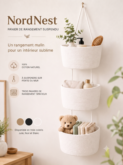 NordNest – Le panier de rangement suspendu en coton naturel