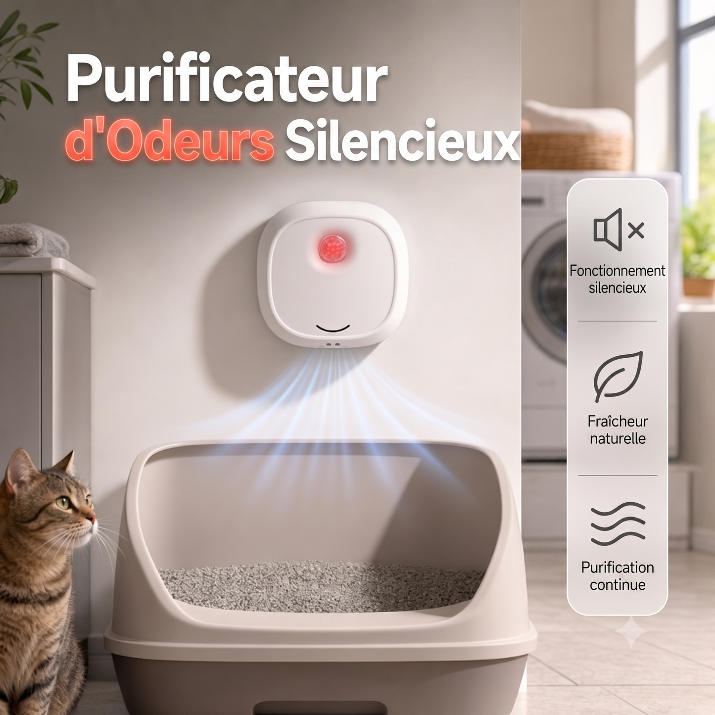 OdorFree – Purificateur d'air intelligent aux ions négatifs pour éliminer efficacement les odeurs