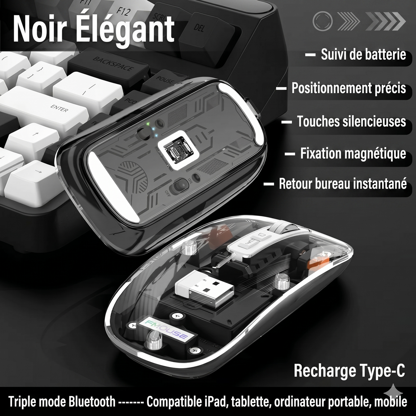 ClickMaster Pro™ – La souris mécanique silencieuse à trois modes de connexion