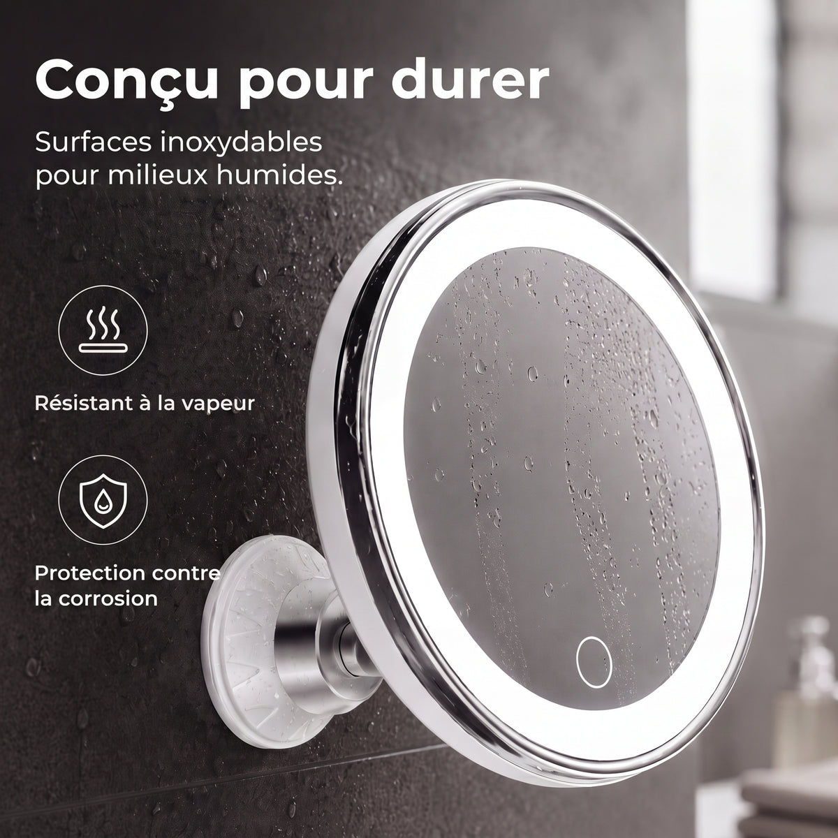 LumiZoom – Le miroir grossissant 10x LED à ventouse