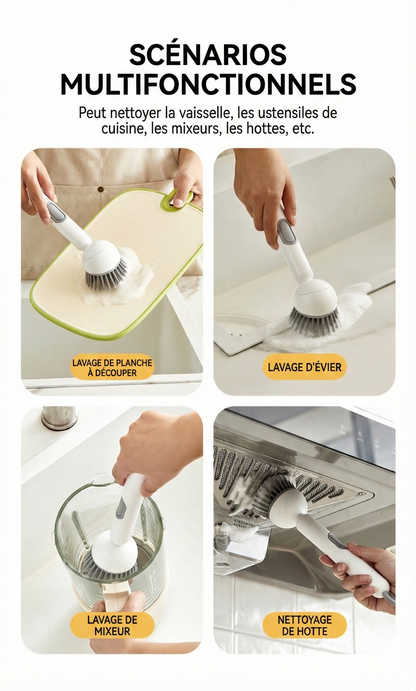 Brosse de cuisine à réservoir de liquide-Nettoyage à 360° sans angles morts  （1 acheté = 1 offert）