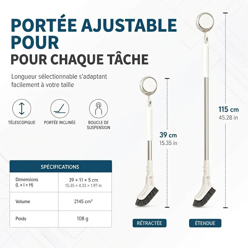 CornerScrub Pro – La brosse de nettoyage extensible à poils rigides