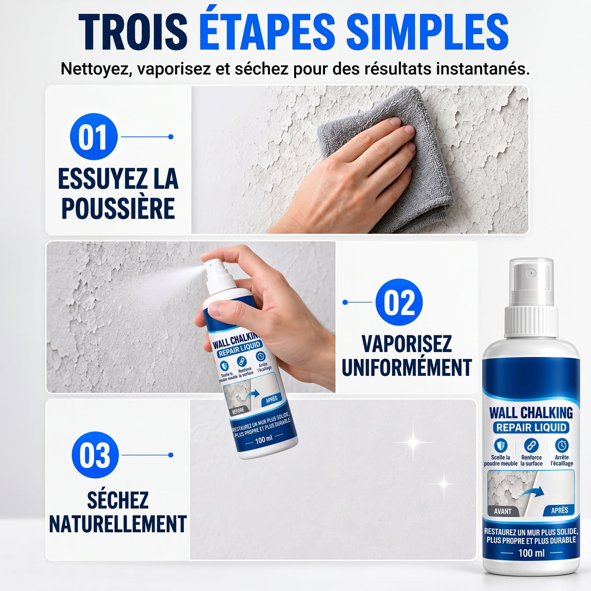 DustLock – Scelle instantanément le plâtre altéré et élimine l'effritement pour créer une base solide et durable
