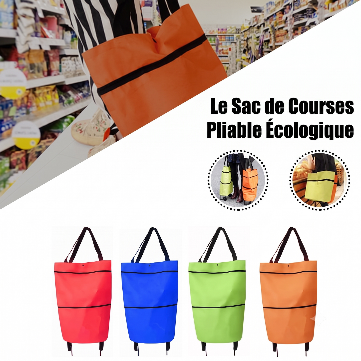 CabaFold – Sac de rangement pliable 2 en 1, capacité de 23 litres，Se transforme en trolley léger