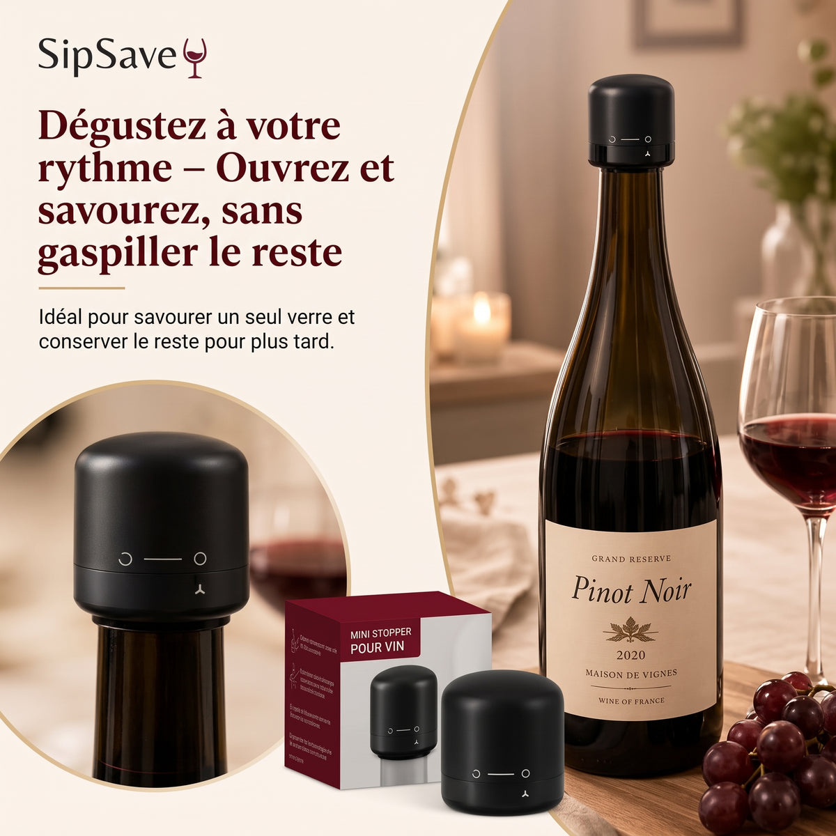 VinoSave – Version classique idéale pour préserver les arômes de vos vins rouges, blancs et rosés