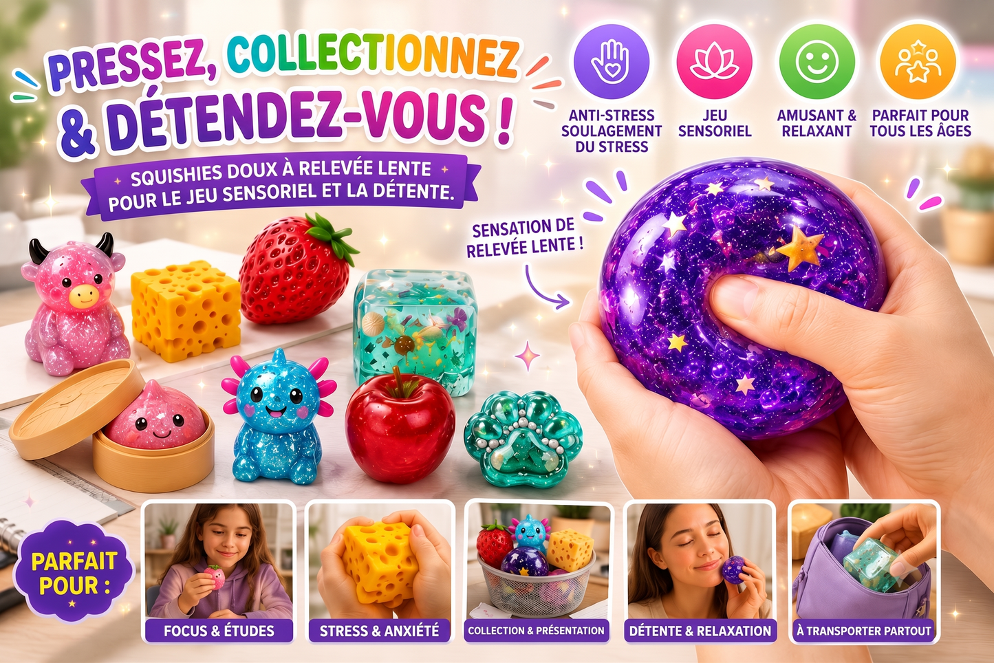 SquishyFun – La Mystery Box de 8 squishies virauxLe coffret surprise de squishies anti-stress