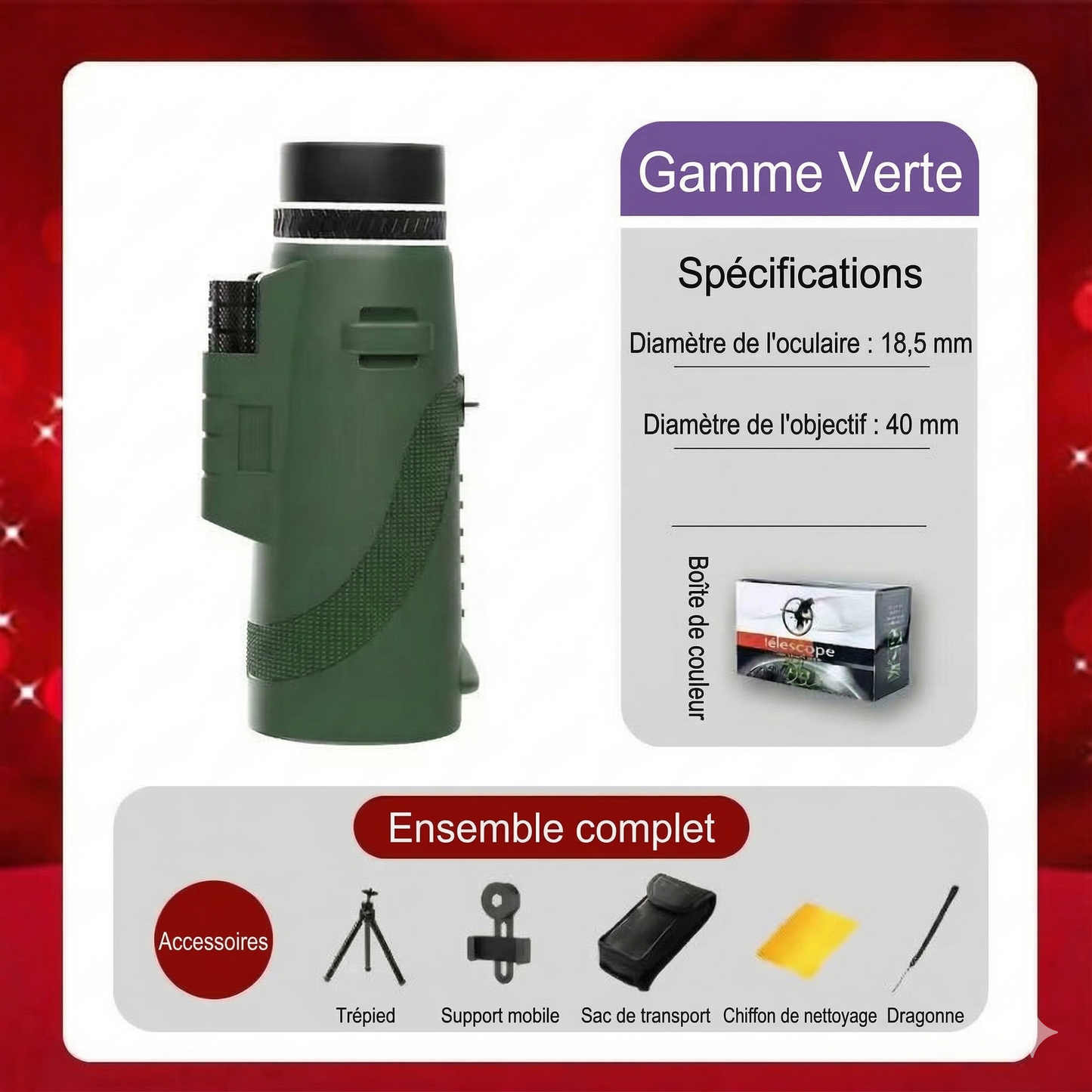 Télescope monoculaire HD avec support pour téléphone – Zoom 40x60, idéal pour l'observation des oiseaux et la chasse