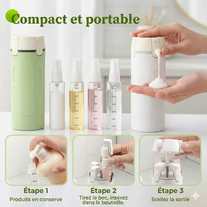 Set de Bouteilles de Voyage 4-en-1 – Solution Compacte & Anti-Fuite – Accessoire Indispensable pour Trousse de Toilette