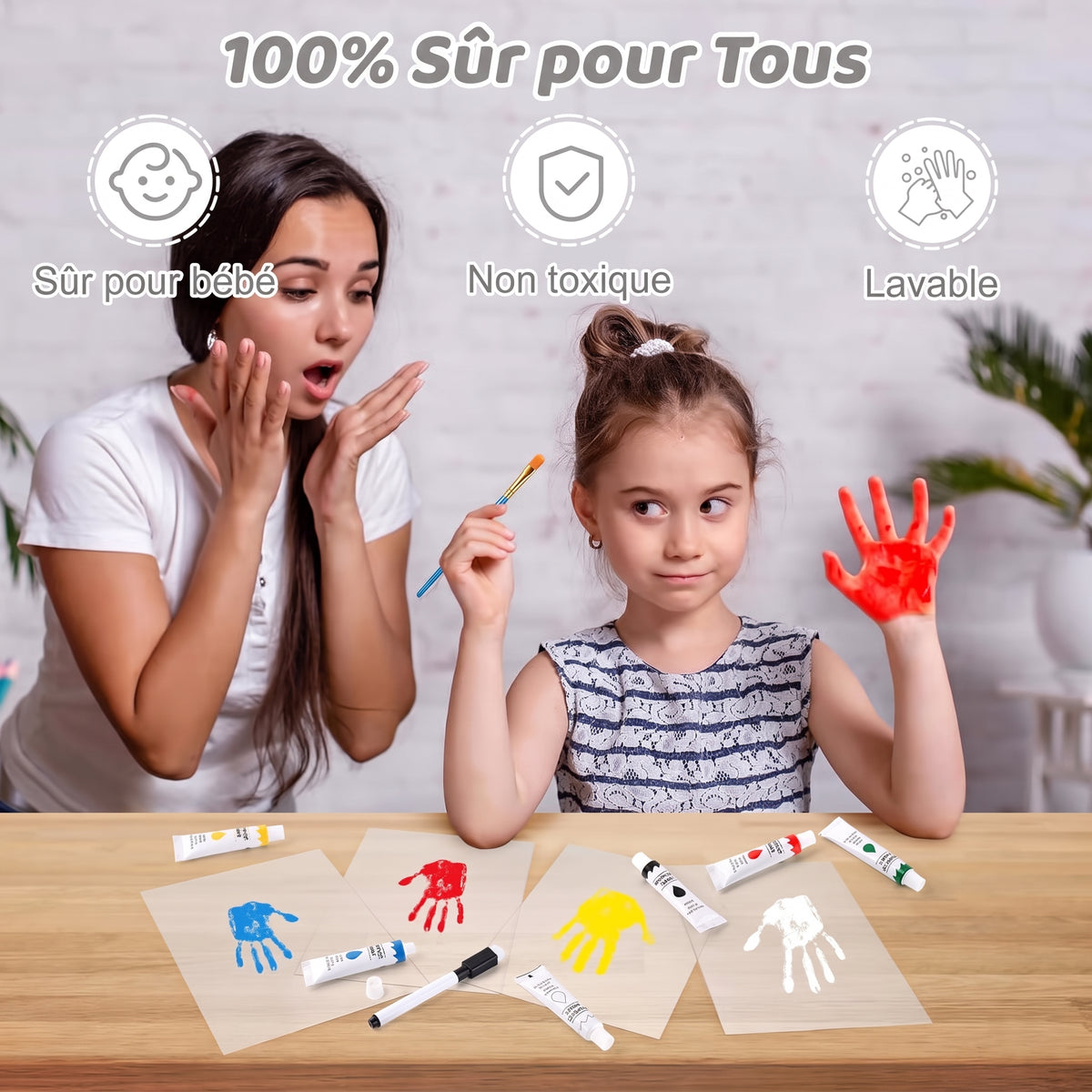 Cadre en bois pour empreintes transparentes – Kit souvenir familial DIY