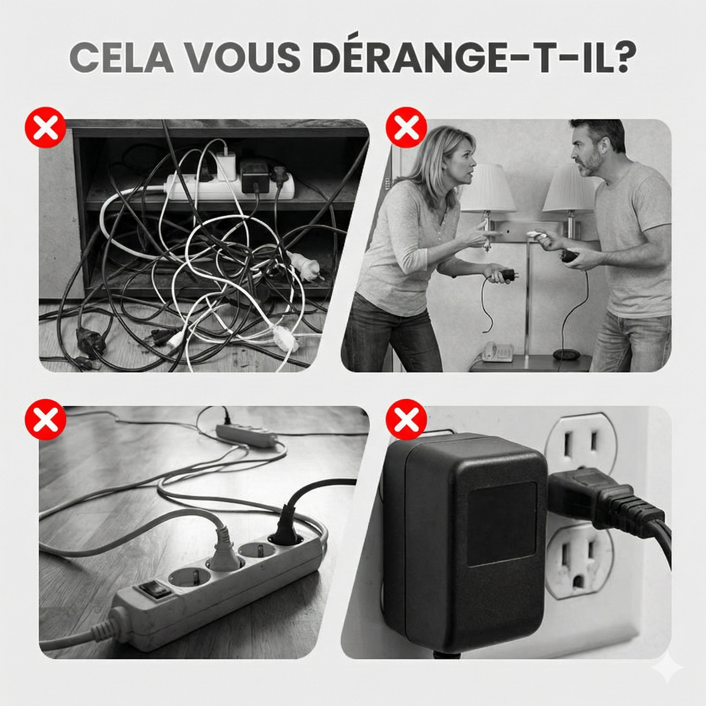 EspaceNet™ – Hub Secteur & USB 4-en-1 : Contrôle Individuel et Veilleuse Douce