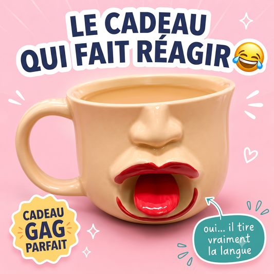 CrazyFace –  Mug en céramique humoristique avec la langue tirée