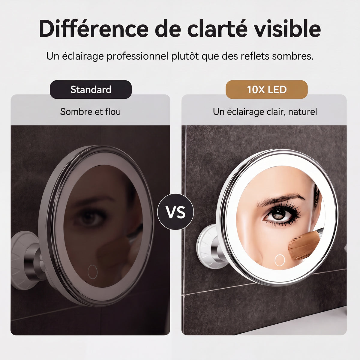 LumiZoom – Le miroir grossissant 10x LED à ventouse