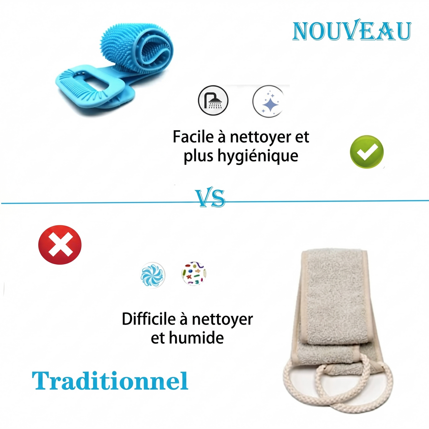 PuraSkin 360 – L'accessoire de douche double face pour exfolier et masser votre corps