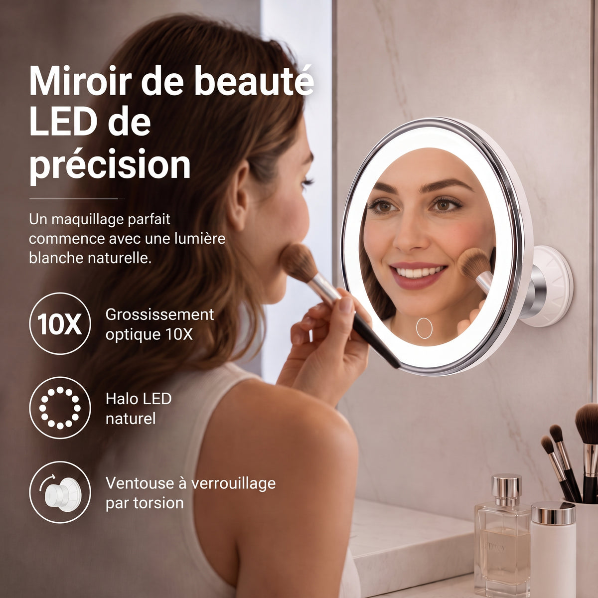 LumiZoom – Le miroir grossissant 10x LED à ventouse