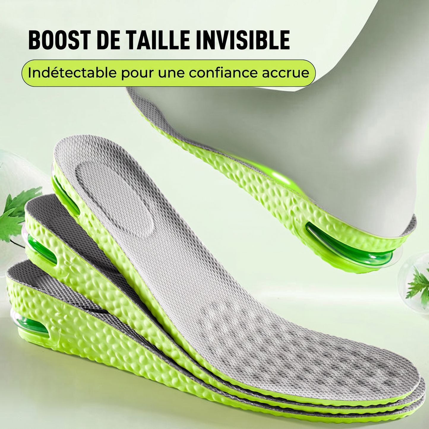 InviLift – Semelles grandissantes invisibles sur coussin d'airRespirabilité optimale et action désodorisante naturelle