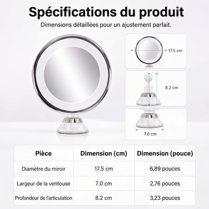 LumiZoom – Le miroir grossissant 10x LED à ventouse